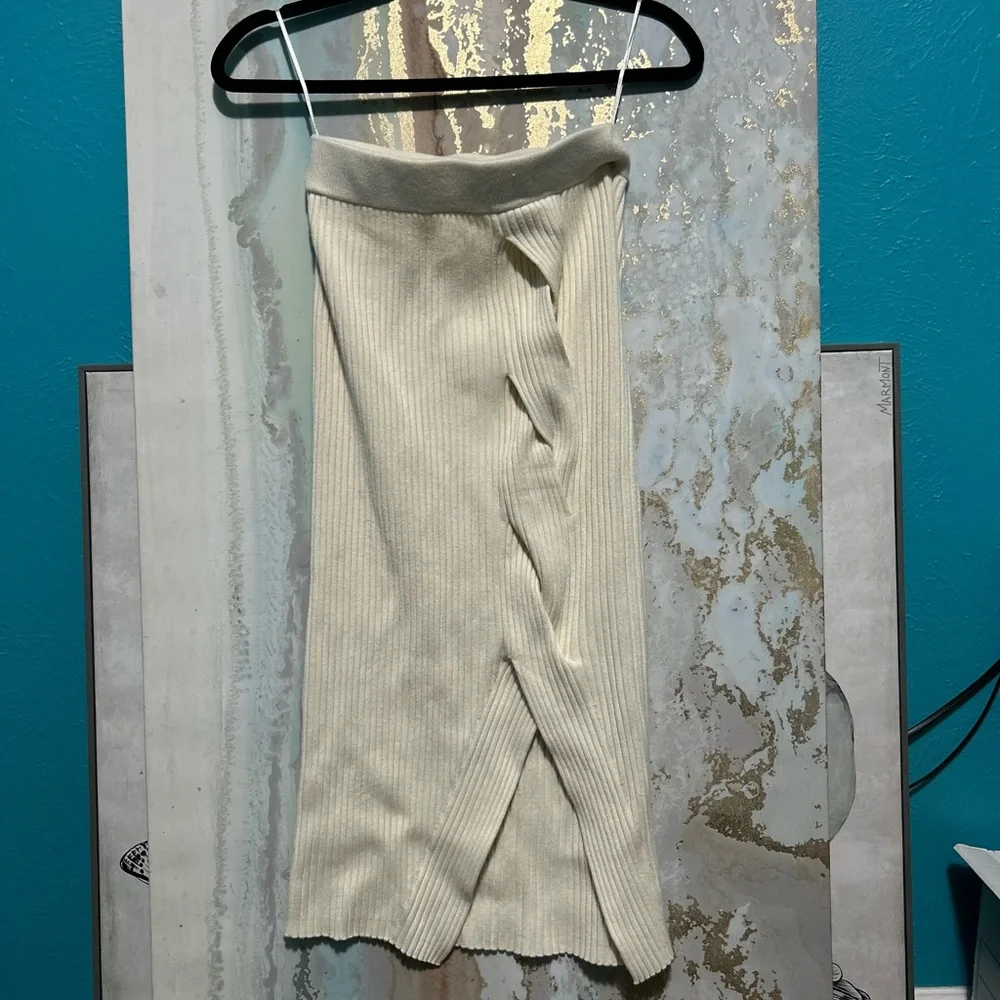 Anthropologie Cream Ribbed Pencil Skirt